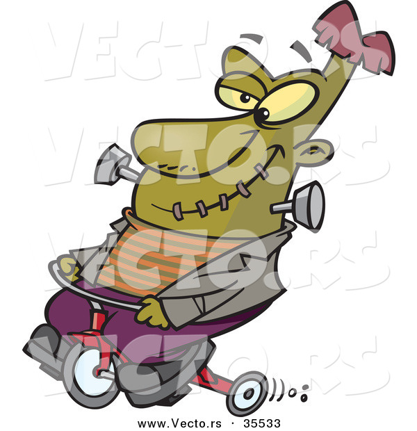 Vector of a Cartoon Frankenstein Riding a Trike While Grinning