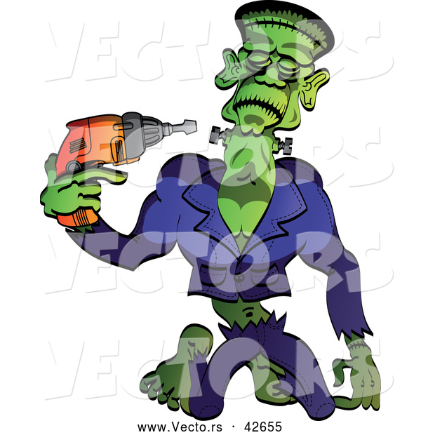 Vector of a Cartoon Frankenstein Tightening Screws on His Neck