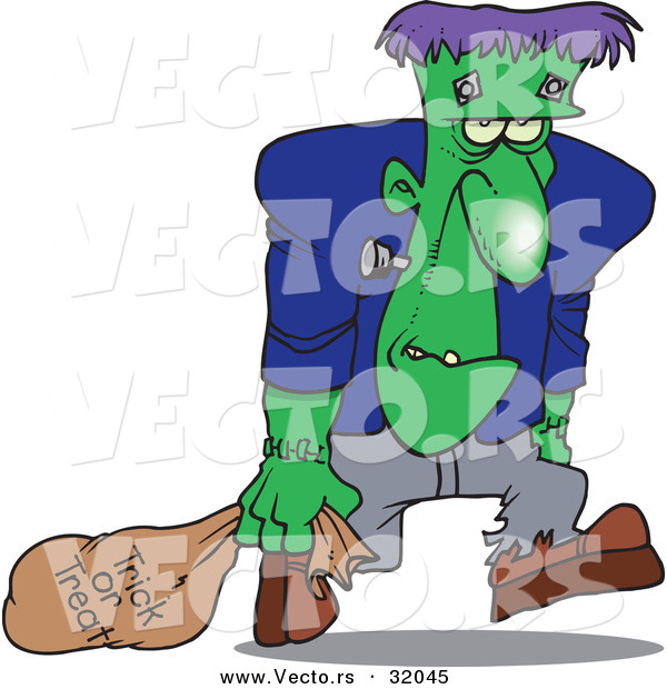 Vector of a Cartoon Frankenstein Trick-or-Treating on Halloween
