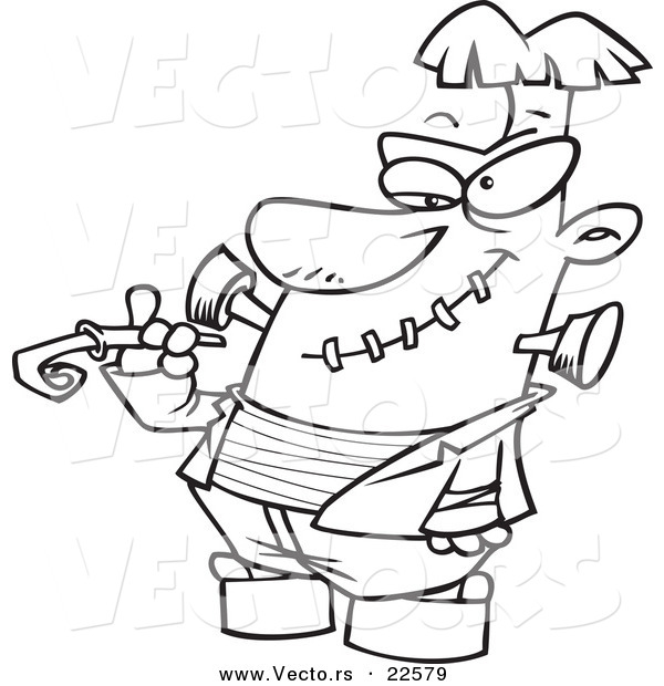 Vector of a Cartoon Frankenstein with a Noise Marker - Coloring Page Outline