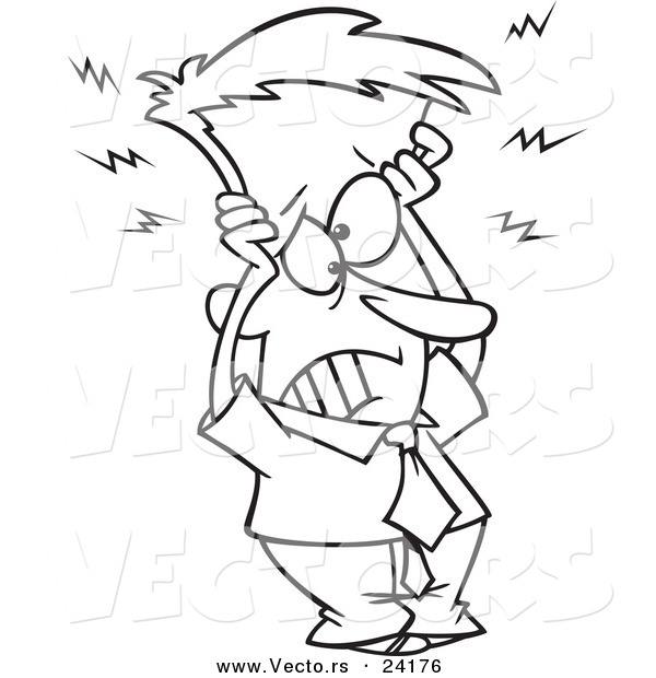 Vector of a Cartoon Frazzled Businessman Holding His Head - Coloring Page Outline