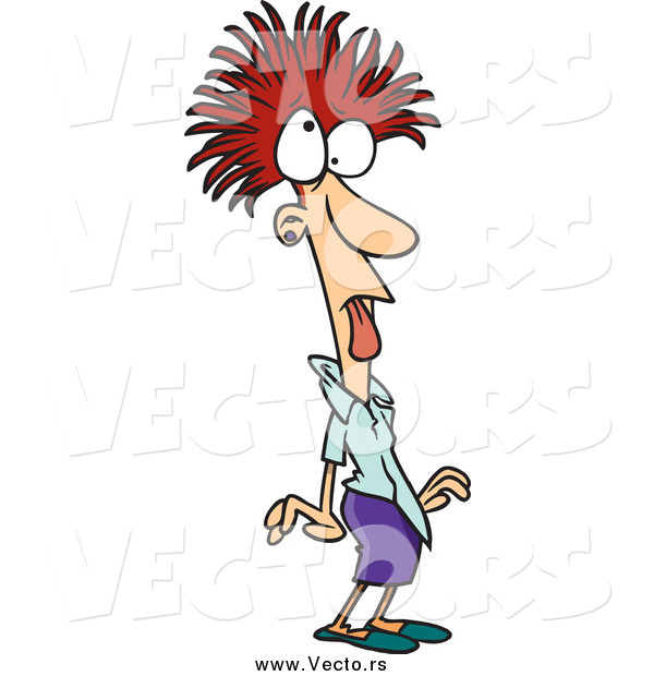 Vector of a Cartoon Frazzled Red Haired White Businesswoman