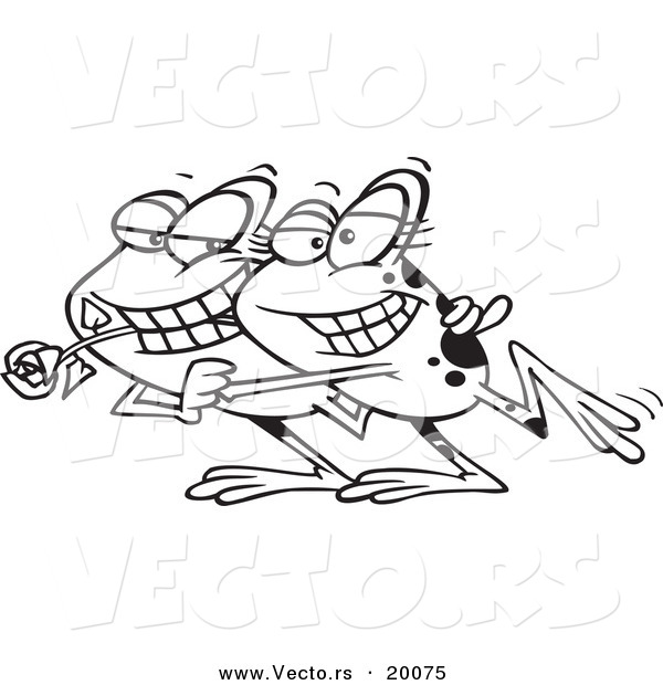 Vector of a Cartoon Frog Couple Dancing - Outlined Coloring Page