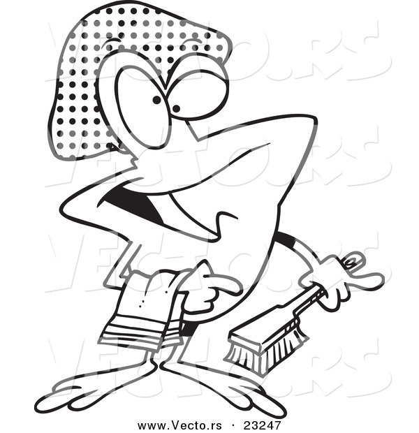Vector of a Cartoon Frog with Shower Gear - Coloring Page Outline