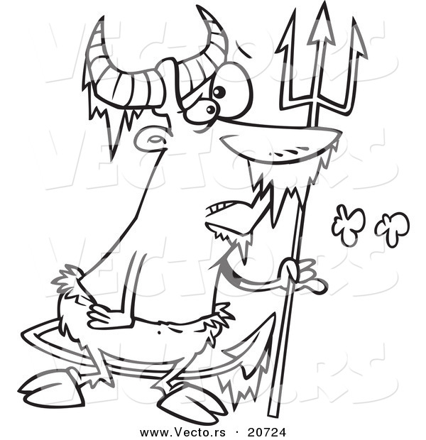 Vector of a Cartoon Frozen Faun Holding a Trident - Coloring Page Outline