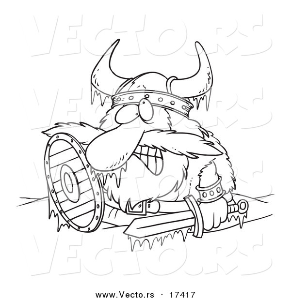 Vector of a Cartoon Frozen Viking - Coloring Page Outline