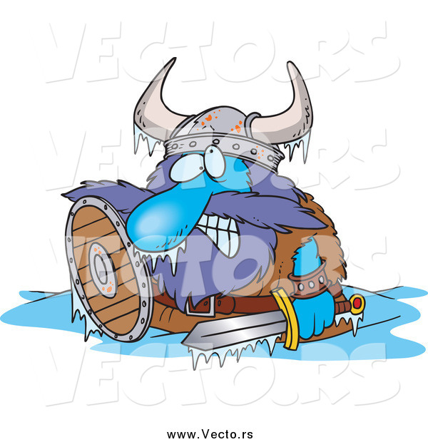 Vector of a Cartoon Frozen Viking in a Puddle