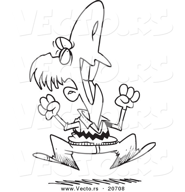 Vector of a Cartoon Frustrated Man Jumping - Coloring Page Outline