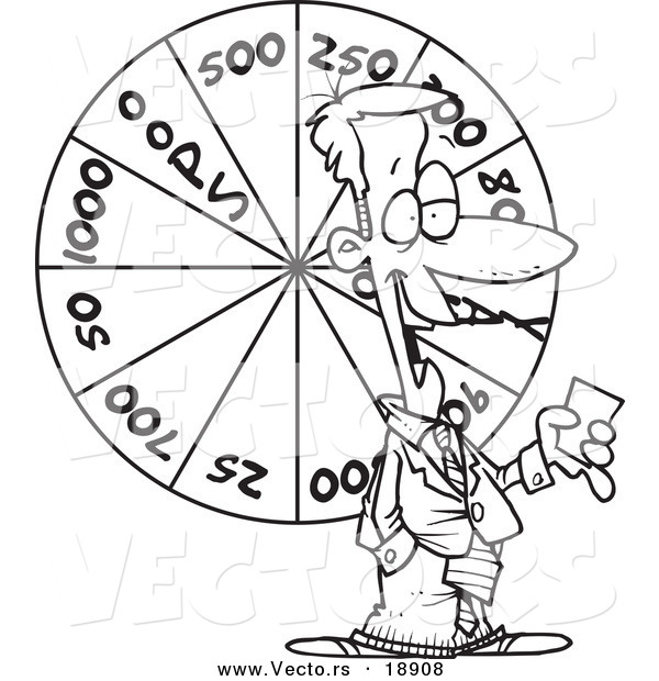Vector of a Cartoon Game Show Host with a Wheel - Outlined Coloring Page