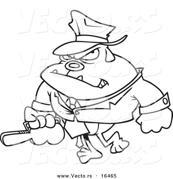 Vector of a Cartoon Gangster Bulldog Carrying a Violin Case - Outlined Coloring Page Drawing