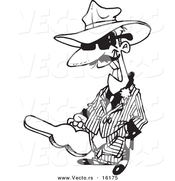 Vector of a Cartoon Gangster Carrying a Violin Case - Outlined Coloring Page Drawing