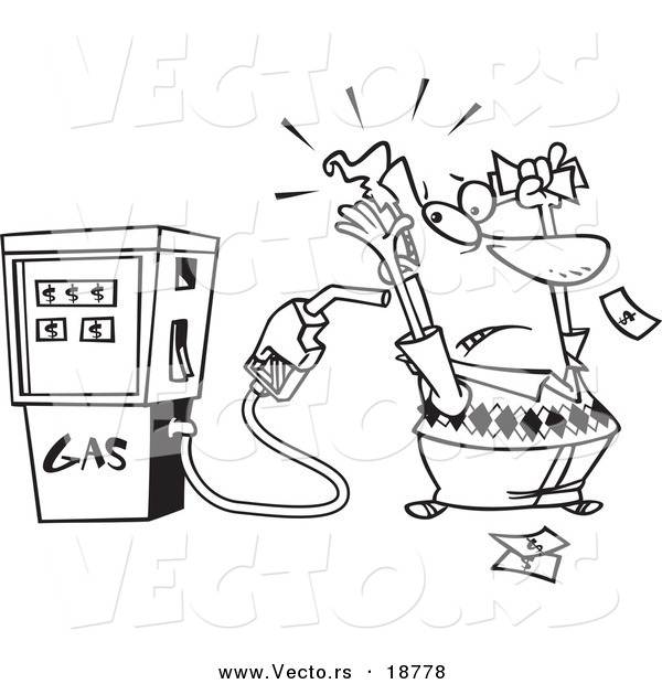 Vector of a Cartoon Gas Pump Holding up a Customer - Outlined Coloring Page