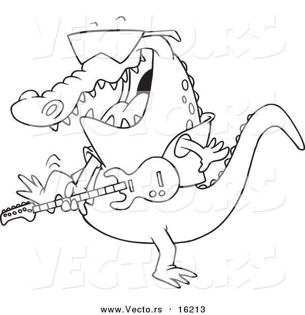 Vector of a Cartoon Gator Guitarist - Outlined Coloring Page Drawing