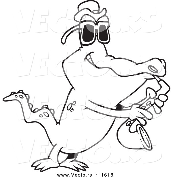 Vector of a Cartoon Gator Playing the Blues - Outlined Coloring Page Drawing