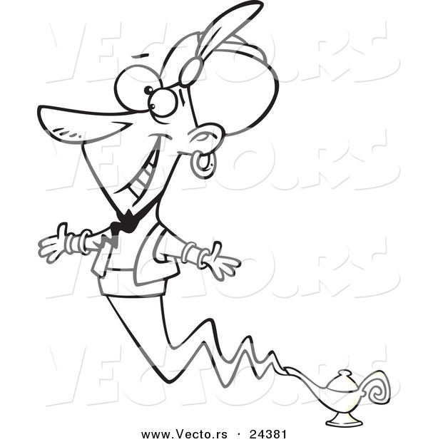 Vector of a Cartoon Genie Greeting - Outlined Coloring Page