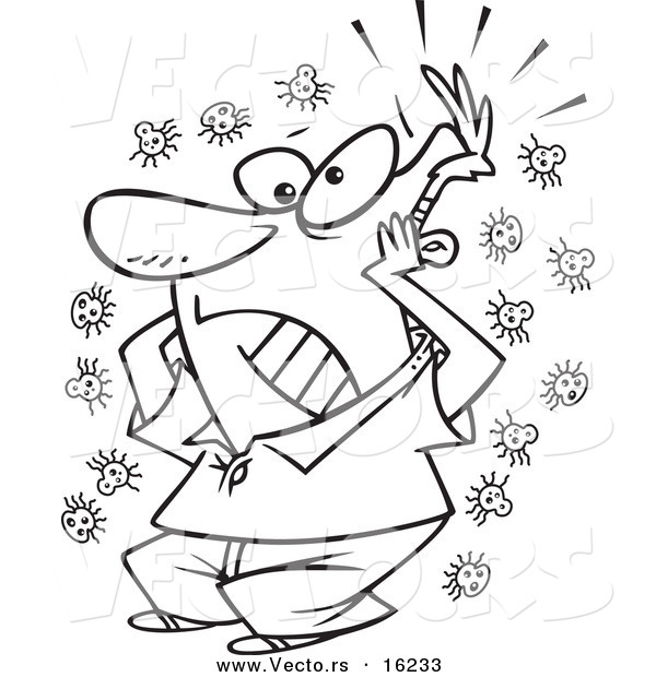 Vector of a Cartoon Germophobe Man - Outlined Coloring Page Drawing