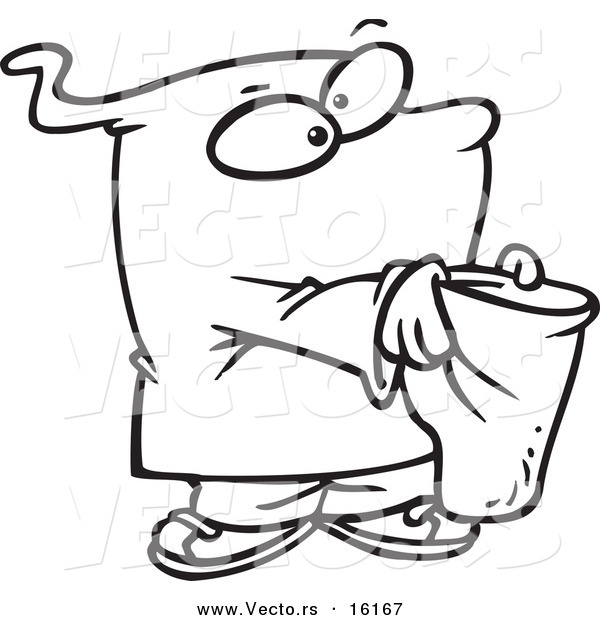 Vector of a Cartoon Ghost Boy Trick or Treating - Outlined Coloring Page Drawing