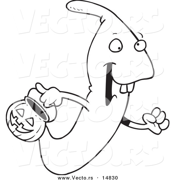 Vector of a Cartoon Ghoul out Trick or Treating on Halloween - Coloring Page Outline
