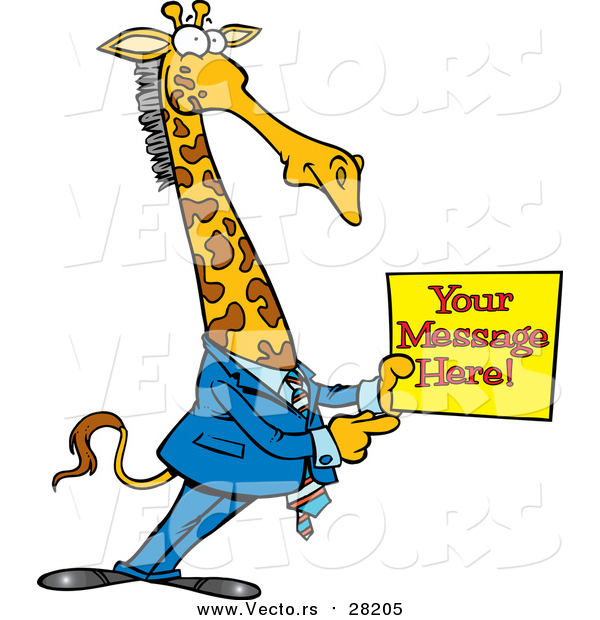 Vector of a Cartoon Giraffe Business Man Holding a Sign with Sample Text
