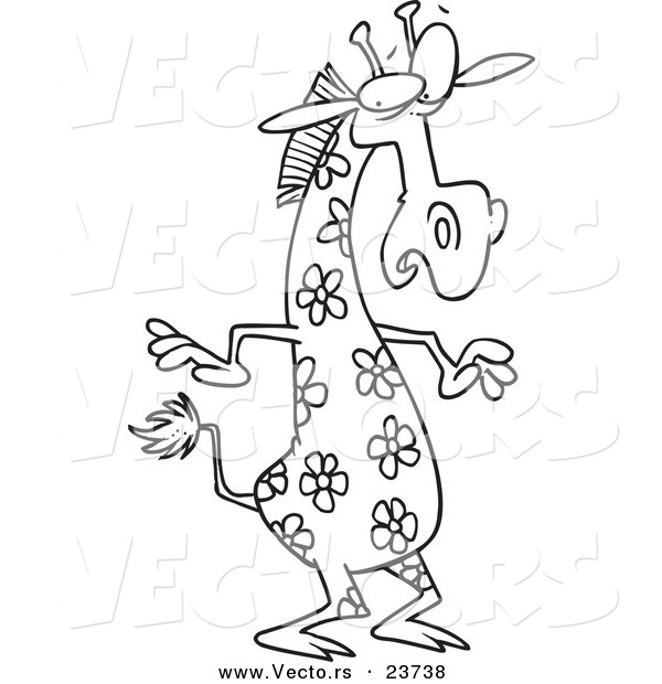 Vector of a Cartoon Giraffe with Flower Spots - Coloring Page Outline