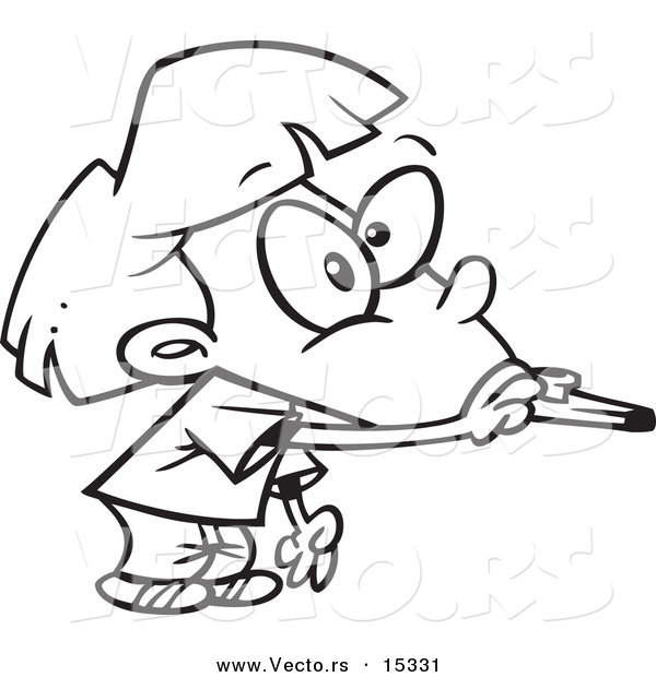 Vector of a Cartoon Girl Blowing a Kazoo - Coloring Page Outline