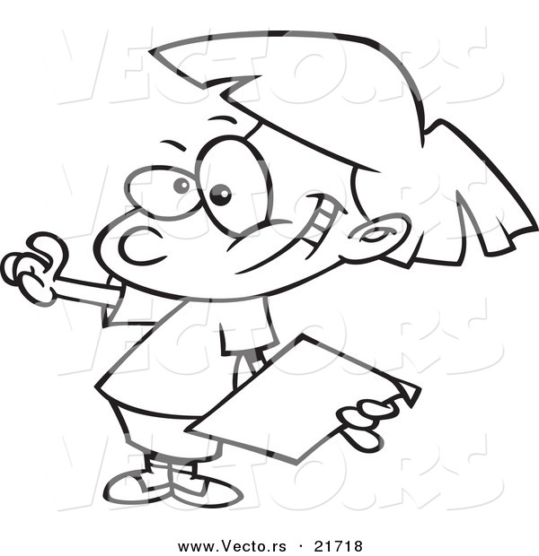 Vector of a Cartoon Girl Choosing - Outlined Coloring Page
