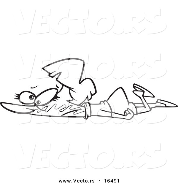 Vector of a Cartoon Girl Collapsed on the Ground with Bubble Gum in Her Face - Outlined Coloring Page Drawing