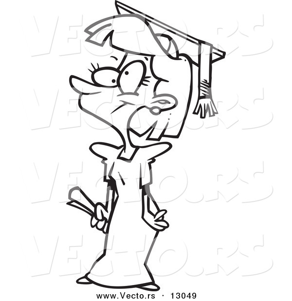 Vector of a Cartoon Girl Graduate - Coloring Page Outline Version