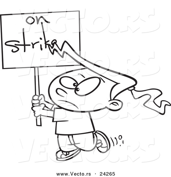 Vector of a Cartoon Girl on Strike - Outlined Coloring Page