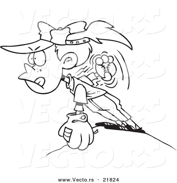 Vector of a Cartoon Girl Pitching a Baseball - Outlined Coloring Page
