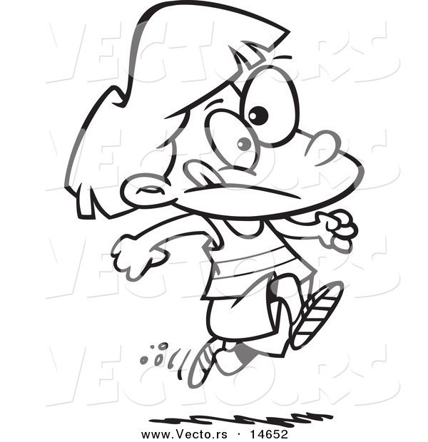 Vector of a Cartoon Girl Running Track - Coloring Page Outline