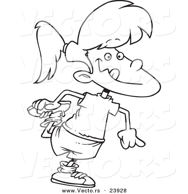 Vector of a Cartoon Girl Stretching - Coloring Page Outline