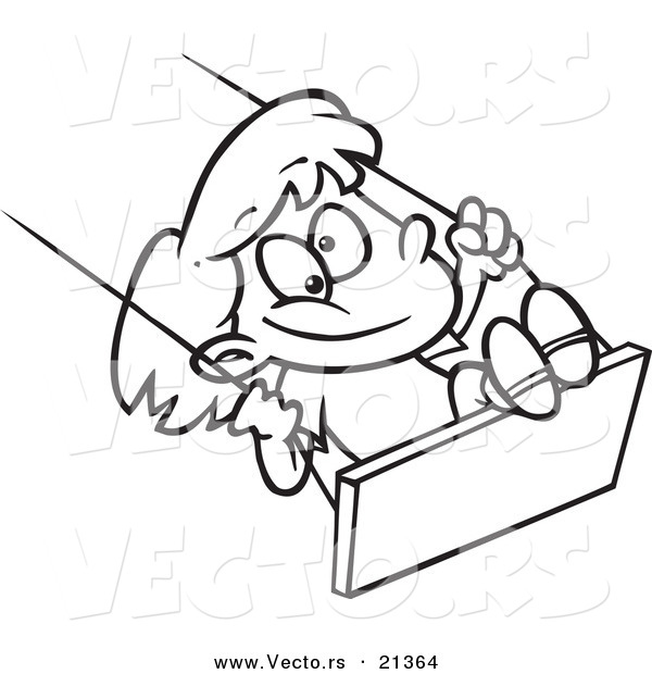 Vector of a Cartoon Girl Swinging - Outlined Coloring Page