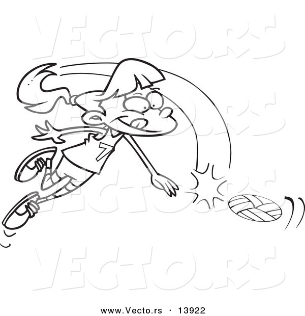 Vector of a Cartoon Girl Whacking a Volleyball - Coloring Page Outline