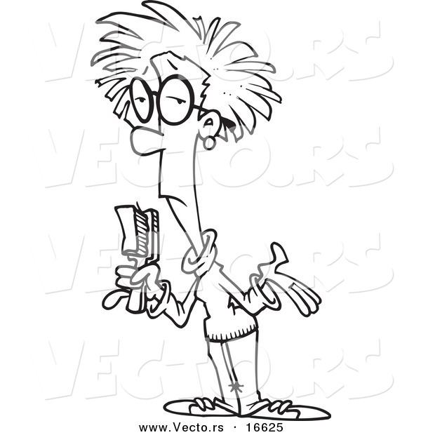 Vector of a Cartoon Girl with a Bad Hair Day - Outlined Coloring Page Drawing