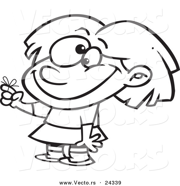 Vector of a Cartoon Girl with a Reminder Ribbon - Outlined Coloring Page