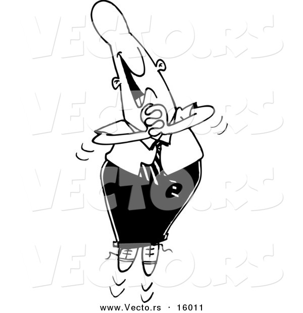 Vector of a Cartoon Gleeful Businessman Jumping - Outlined Coloring Page Drawing