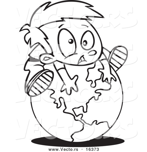 Vector of a Cartoon Globe - Outlined Coloring Page Drawing