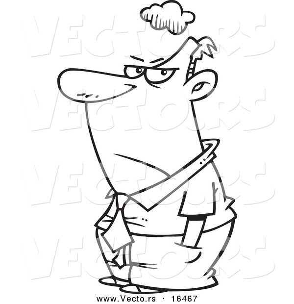 Vector of a Cartoon Gloomy Boss - Outlined Coloring Page Drawing