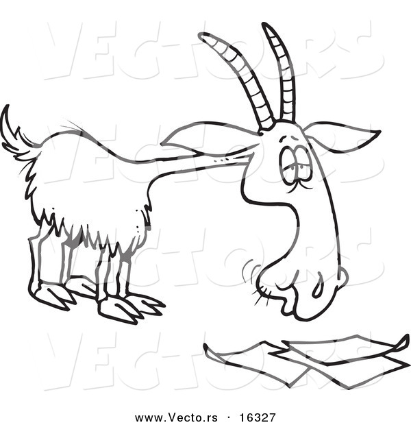 Vector of a Cartoon Goat Eating Paperwork - Outlined Coloring Page Drawing