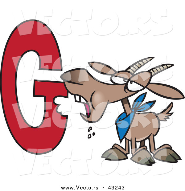 Vector of a Cartoon Goat Eating the Alphabet Letter G