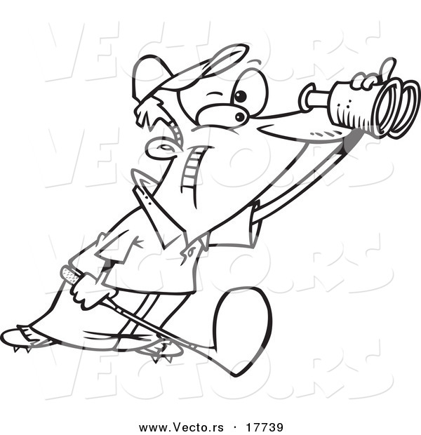 Vector of a Cartoon Golfer Using Binoculars - Coloring Page Outline