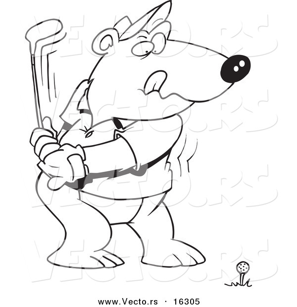 Vector of a Cartoon Golfing Bear - Outlined Coloring Page Drawing