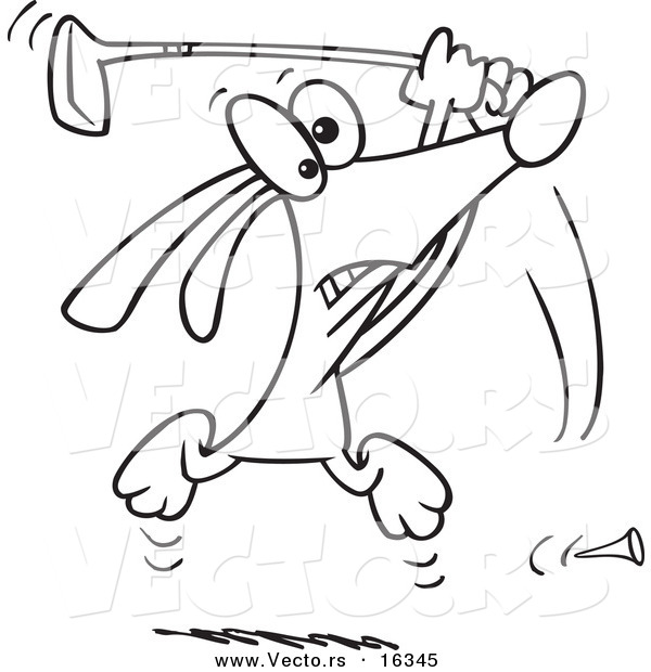 Vector of a Cartoon Golfing Dog - Outlined Coloring Page Drawing