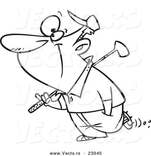 Vector of a Cartoon Golfing Guy - Coloring Page Outline