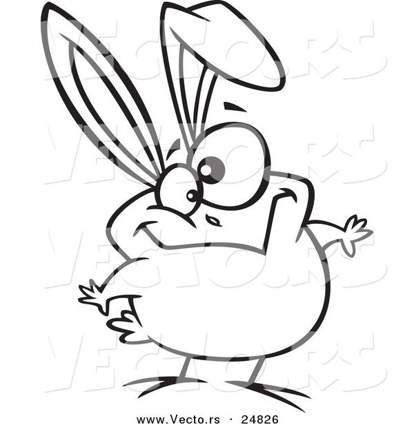 Vector of a Cartoon Goofy Easter Chick with Bunny Ears - Outlined Coloring Page