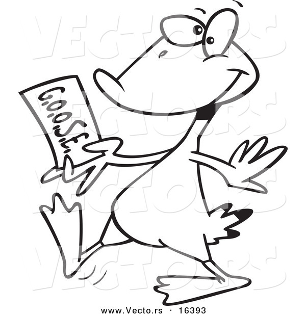 Vector of a Cartoon Goose Walking with a Golden Ticket - Outlined Coloring Page Drawing