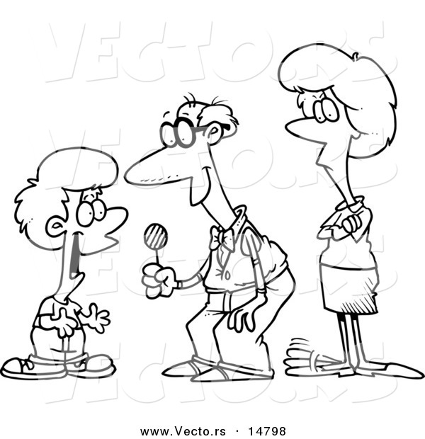 Vector of a Cartoon Grandfather Giving Candy to His Grandson - Coloring Page Outline