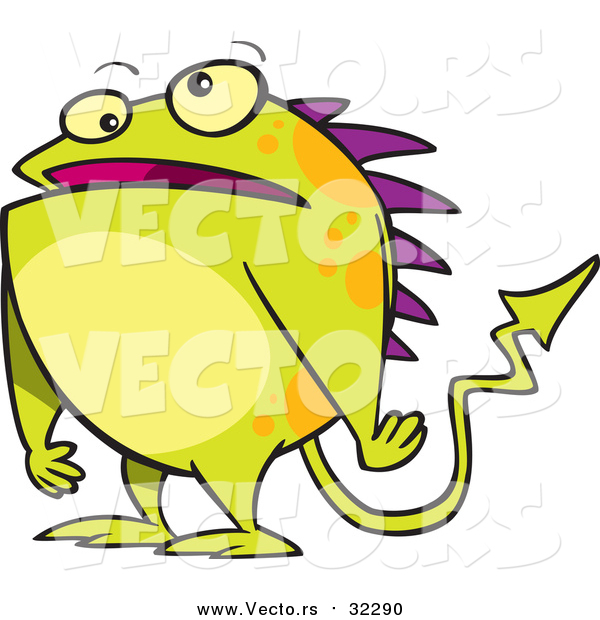 Vector of a Cartoon Green Monster with Spikes