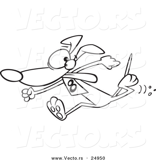 Vector of a Cartoon Greyhound Dog Racing at the Track - Outlined Coloring Page